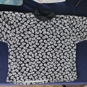 Floral Black and White Polo Shirt